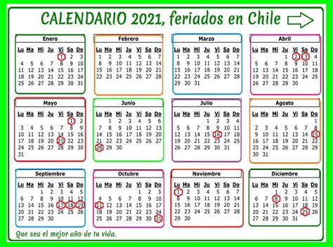 Palabras Para Vivir Calendario 2021 Feriados En Chile