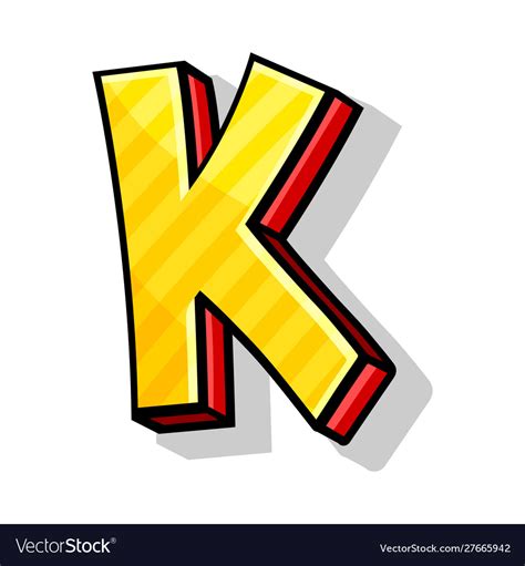 Isometric Yellow And Red Capital Letter K Cartoon Vector Image