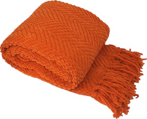 Boon Knitted Tweed Throw Couch Cover Blanket 50 X 60 Burnt Orange