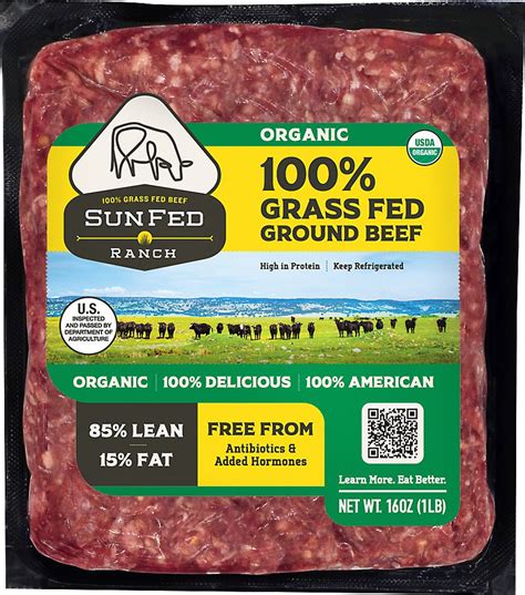 Organic Grass Fed 85 Lean 15 Fat Ground Beef Sun Fed Ranch 16 Oz