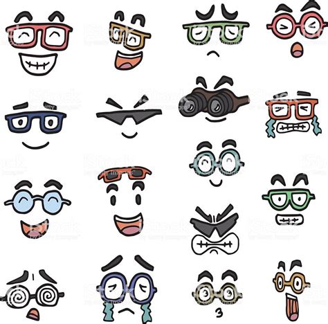 Vector Set Of Cartoon Face With Glasses Cartoon Faces Cartoon Styles