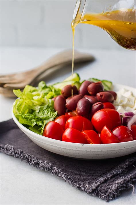 Simple Greek Salad And Dressing Nourish And Fete