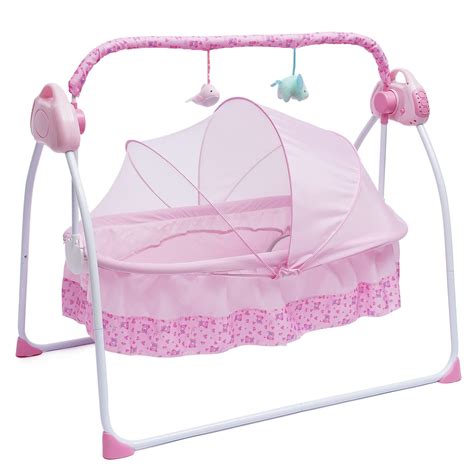 Loyalheartdy Baby Cradle Swing 5 Speed Electric Stand Crib Pink