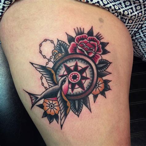 American Traditional Compass Rose Tattoo