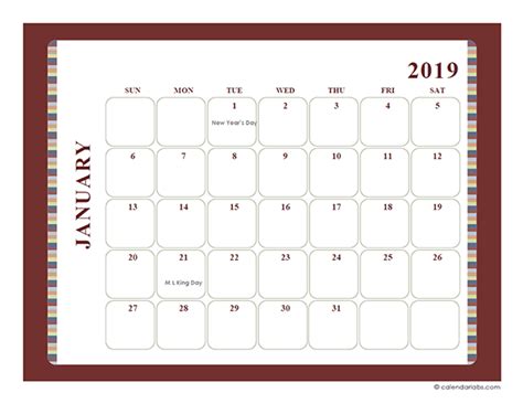 Download or customize these free printable monthly calendar templates for the year 2021 with us holidays. 2019 Monthly Calendar Template Large Boxes - Free Printable Templates