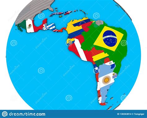 Latin America With Flags On 3d Map Stock Illustration Illustration Of
