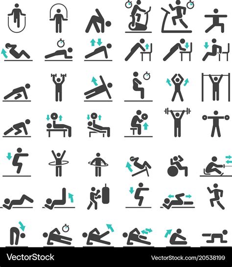 Fitness Exercise Workout Icons Set Royalty Free Vector Image