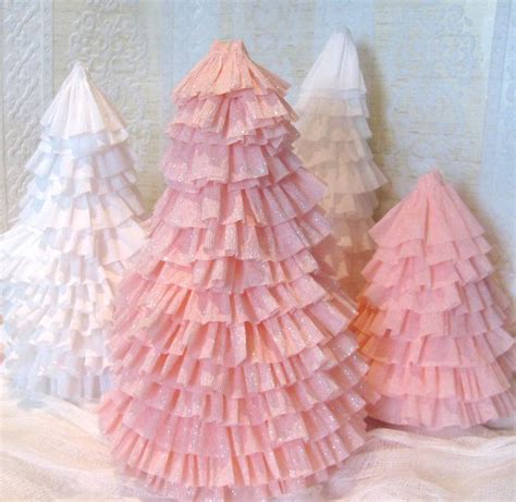 Three Pink And White Paper Christmas Trees