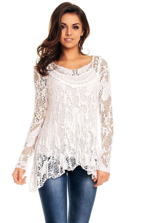 Ladies Long Tunic Top Lagenlook Lace Crochet Party Evening Casual Size