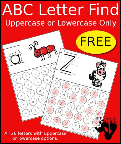 Free Abc Letter Find Uppercase Or Lowercase Printable 3 Dinosaurs