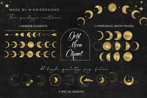 Gold Moon Clipart Celestial Moon Phases Png Lunar Phases Etsy