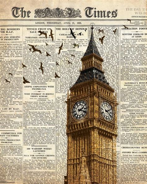 Big Ben And Birds On Newspaper London Wall Art Decoration Etsy Uk