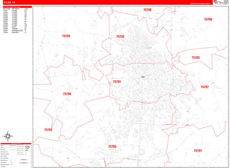 Tyler Texas Zip Code Wall Map Red Line Style By Marketmaps Mapsales
