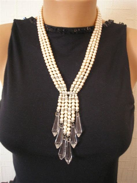 Art Deco Pearl Necklace Vintage Pearl Necklace Abbey Jewellery Gatsby Wedding Deco Strand