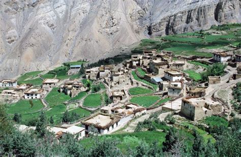 Tibetan Village In The Spiti Valley India With Himalaya Landscape