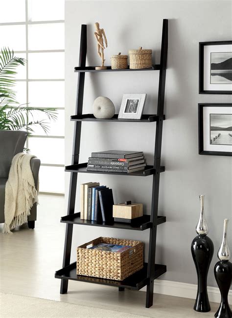 Furniture Of America Klaudalie 5 Tier Ladder Style Bookshelf Black