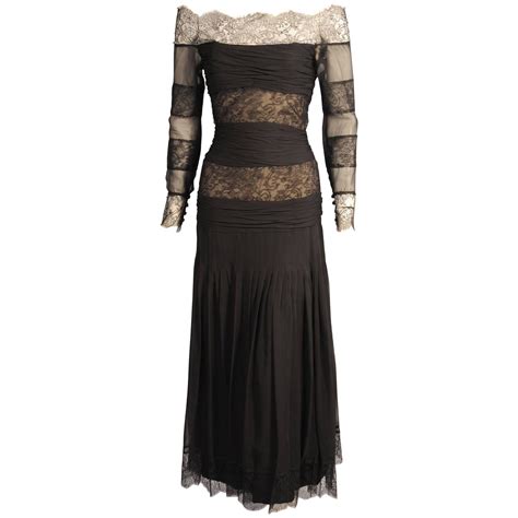 Chanel Numbered Haute Couture Black Lace And Silk Chiffon Evening Dress