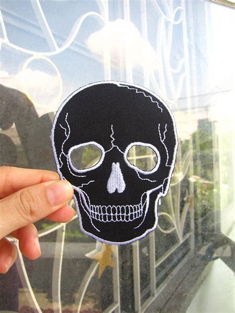 1 Dollar Shipping Iron On Skull Black Skull Patch Applique