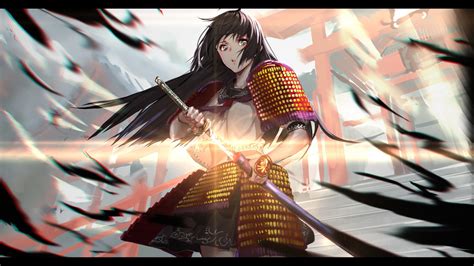 Download Wallpaper 1920x1080 Warrior Ninja Samurai Anime Girl