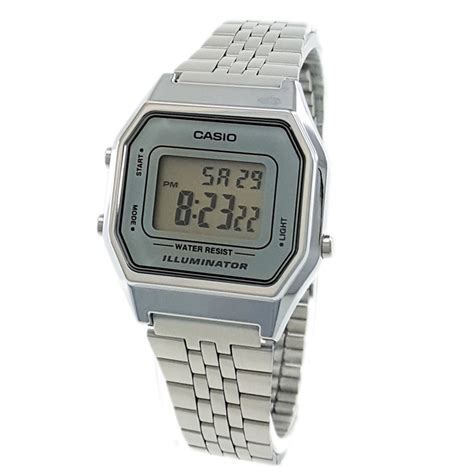 Casio Ladies Mid Size Silver Tone Digital Retro Watch La 680wa 7df