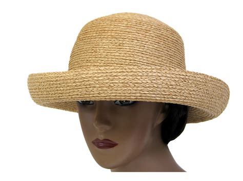 Womens Straw Fine Raffia Upturn Brim Hat