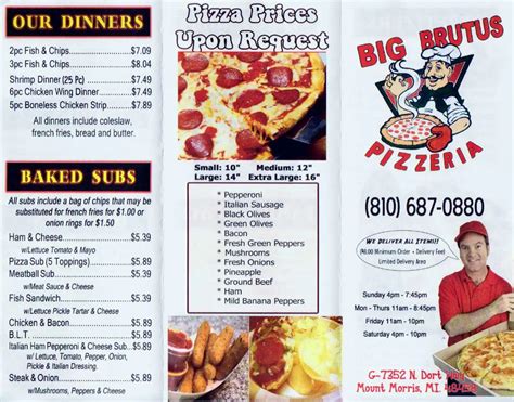Menu At Big Brutus 2 For 1 Pizza Pizzeria Mount Morris
