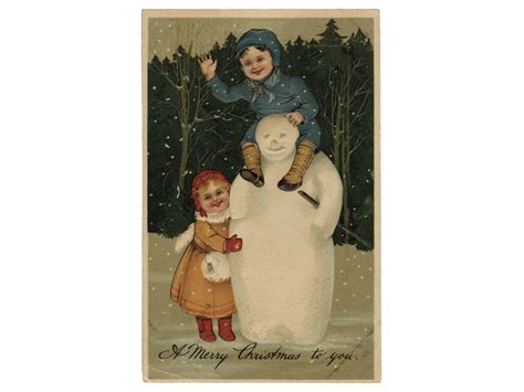 Vintage 1913 Postcard Christmas Snowman Pfb Antique Ephemera Etsy Postcard Antique Postcard