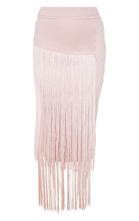 Pale Pink Fringe Tiered Midaxi Skirt Skirts Prettylittlething