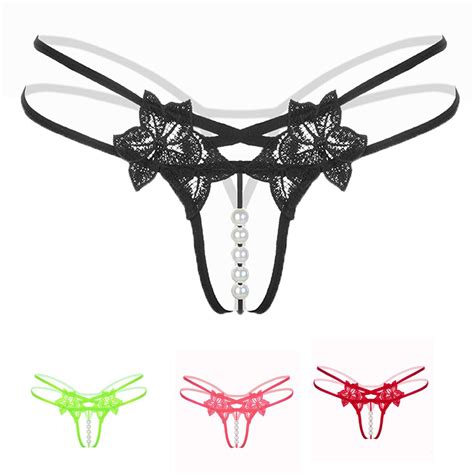 womens sexy lingerie butterfly lace panties open crotch thong g strings with pearl massaging