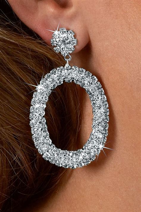 rhinestone earrings dangle pageant choir large oval crystal rhinestone jewelry