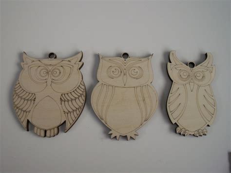 Owl Wood Shapes 3 Pieces Owl Ornaments Assorted Styles Laser