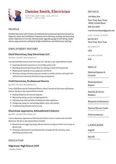 No matter what sort of work experience you have, there's a resume. 12X Free Electrician Resume Template