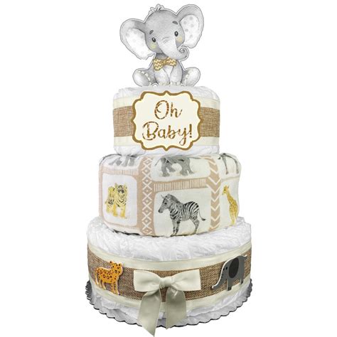 Elephant Safari Diaper Cake - "Oh Baby" - Gender Neutral Baby Shower