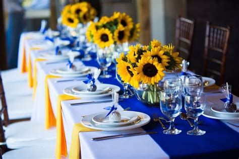 Photos from wild flower linens. Sunflowers and blue table. | Wedding Day | Pinterest ...
