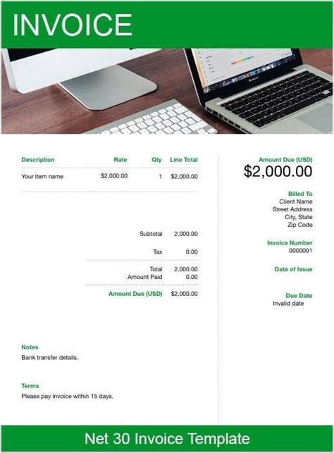 Net 30 Invoice Template Free Download Freshbooks