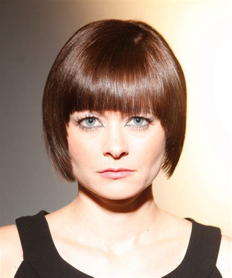 Medium Straight Layered Light Chestnut Brunette Bob Haircut With Blunt