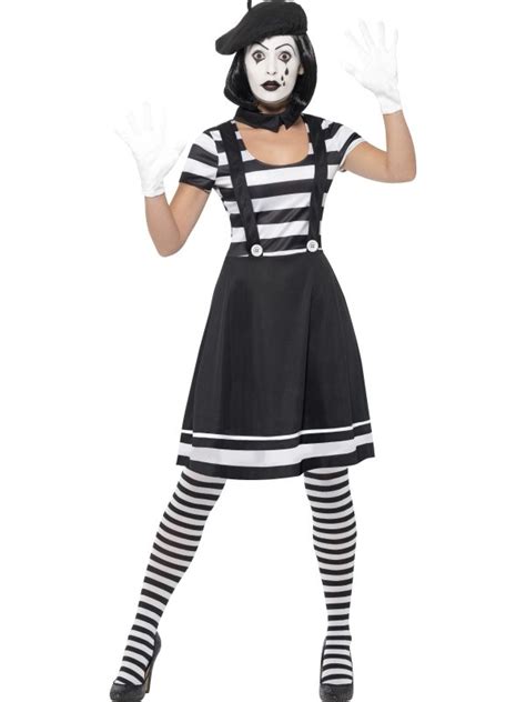 Ladies Mesmerizing Mime Costume French Artist Clown Circus Funnyside