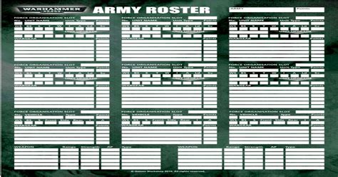 Warhammer 40k Army Roster Blank