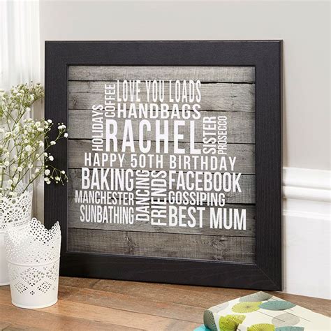 Same day delivery available in certain locations. Personalised 50th Birthday Gift for Her of Text Art | 50th ...