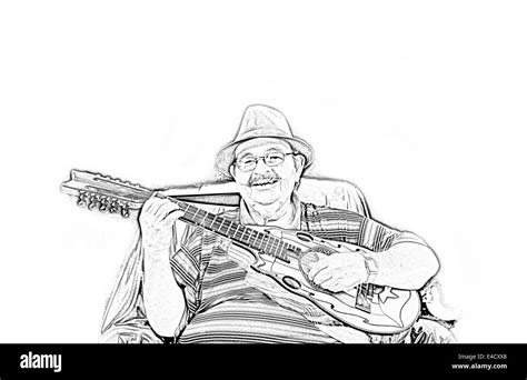 Line Drawing Of World Legend And Musician Yomo Toro Famous For Playing