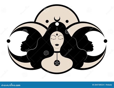 Wiccan Woman Icon Triple Goddess Symbol Of Moon Phases Hekate