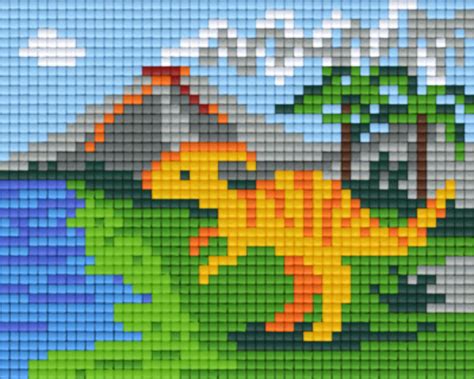 Dinosaur And Volcano One 1 Baseplate Pixelhobby Mini Mosaic Art Kits