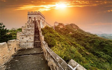 Download Wallpapers Great Wall Of China Mountains Sunset China