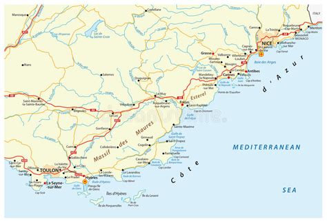 Mapa De Camino De Riviera Francesa Francia Stock De Ilustración