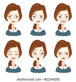 Woman Different Facial Expressions Set Vector