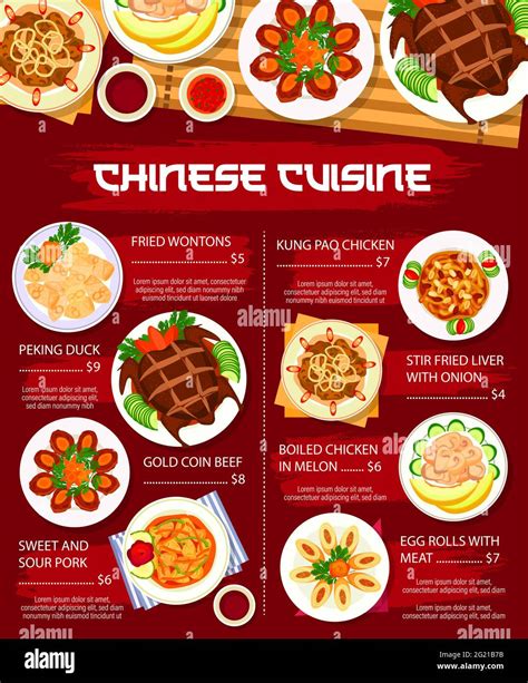 Chinese Cuisine Food Asian Menu Dishes Lunch And Dinner Vector