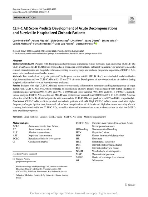 Clif C Ad Score Predicts Development Of Acute Decompensations And