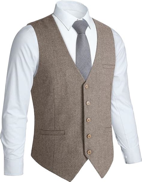 Coofandy Mens Casual Herringbone Tweed Suit Vest Slim Fit Lapel Vest