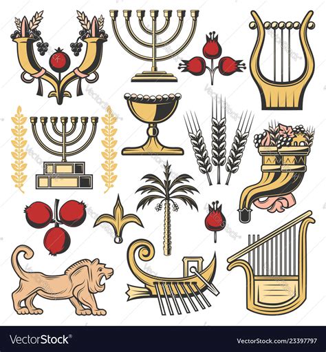 Israel Symbols Of Judaism Religion Jewish Culture Vector Image