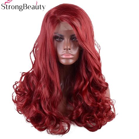 Strongbeauty Long Curly Red Wigs Synthetic Lace Front Wine Red Heat